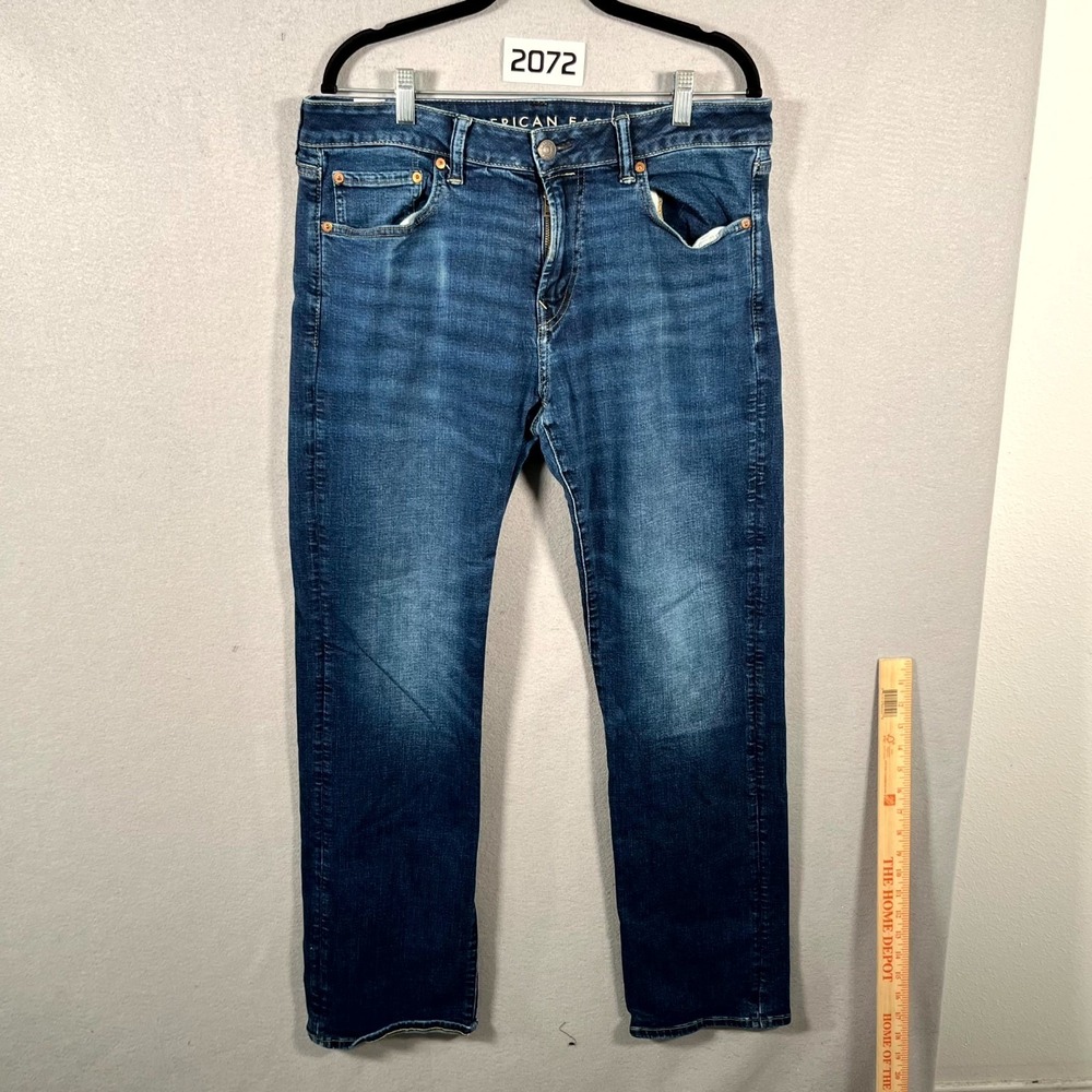 American Eagle Outfitters Jeans Mens 34x34 Blue Denim Cotton Stretch Whiskers